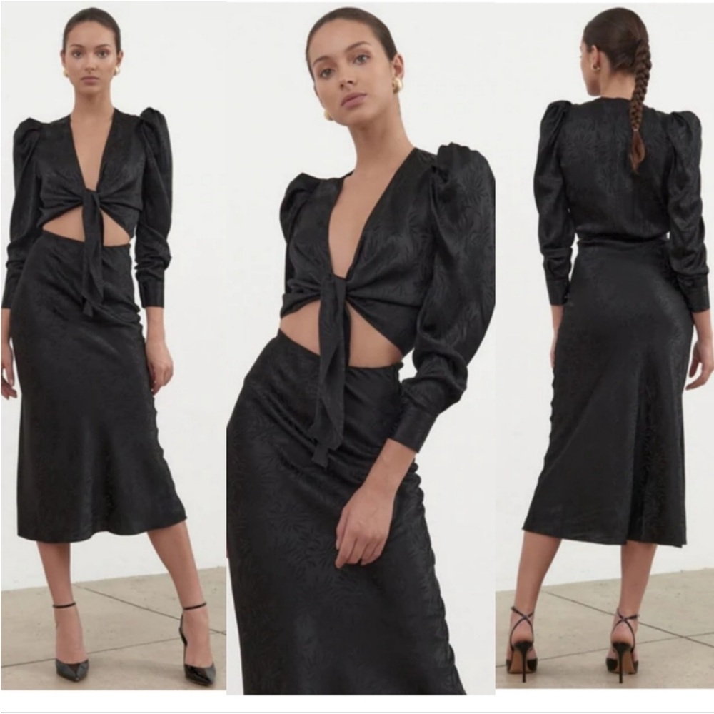 Ronny Kobo Louisa Cut Out Silk Blend Midi Black Dress Size Small